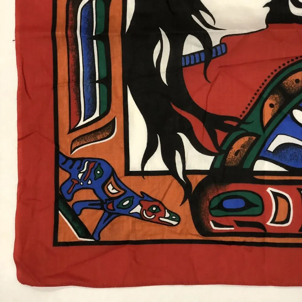 Red Bandana 90s Native American Wolf Coyote Hawk Western USA Vintage Retro PNW